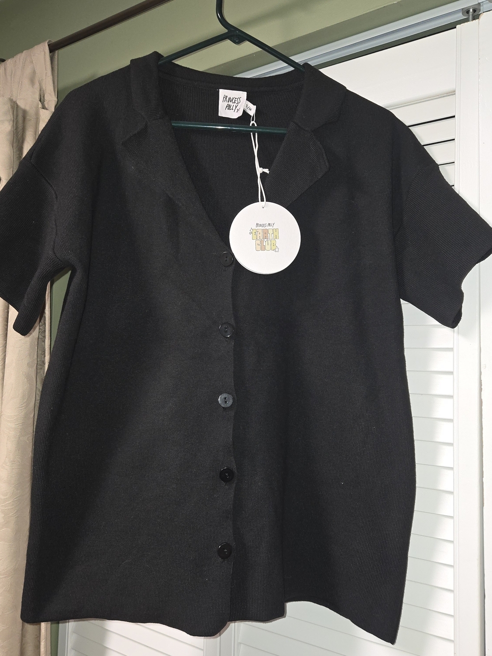 Princess Polly Black Knit Short Sleeve Button-Up Cardigan Top S/M NWT
